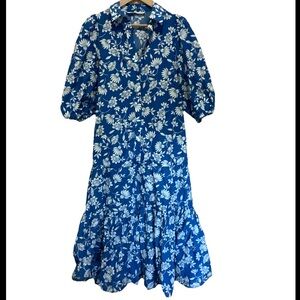 Zara Blue and White Floral High-Low Dress / XS
